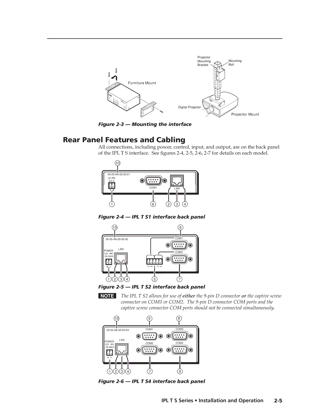 Extron electronic IPL T S Series manual Rear Panel Features and Cabling, Mounting the interface 