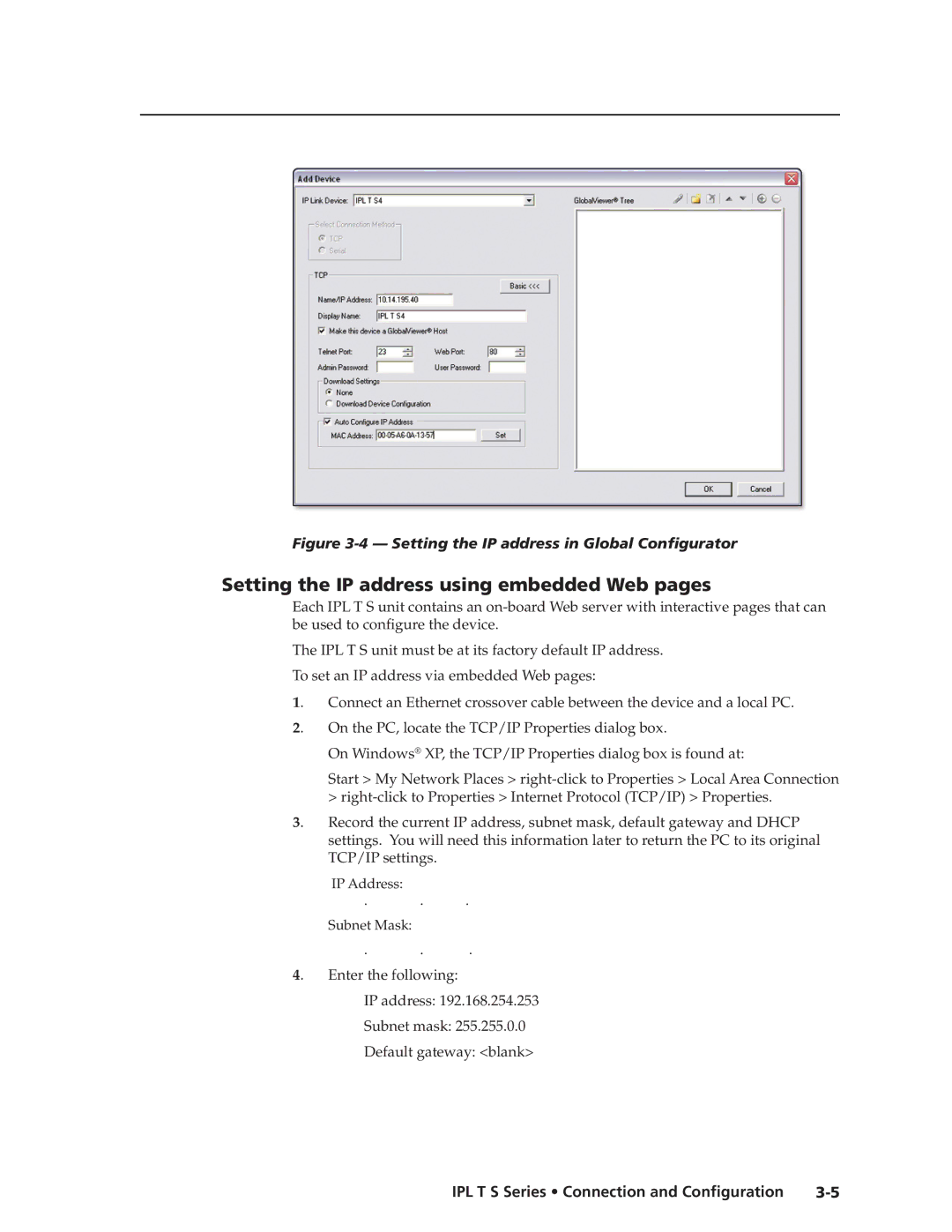 Extron electronic IPL T S Series manual Setting the IP address using embedded Web pages 