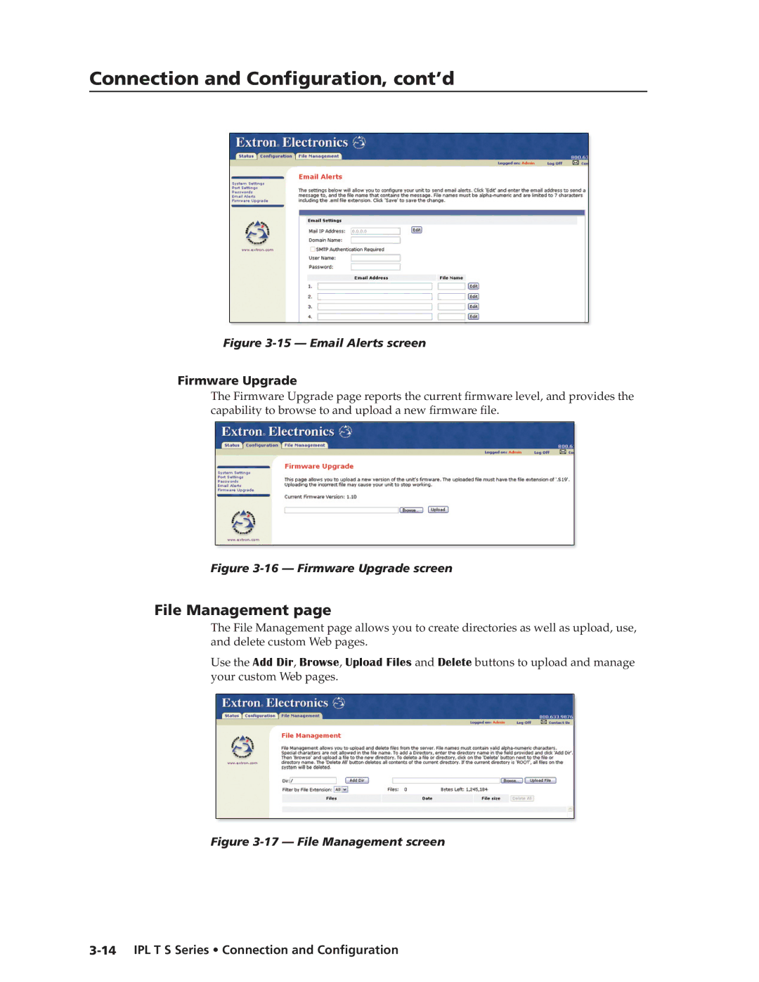 Extron electronic IPL T S Series manual File Management, Firmware Upgrade 