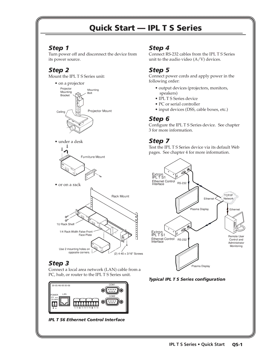 Extron electronic manual Quick Start IPL T S Series, On a projector, Under a desk, Or on a rack 