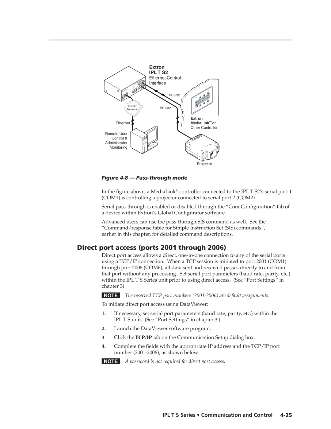 Extron electronic IPL T S Series Direct port access ports 2001 through, To initiate direct port access using DataViewer 