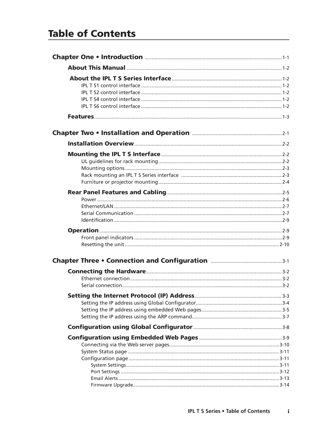 Extron electronic IPL T S Series manual Preliminary, Table of Contents 