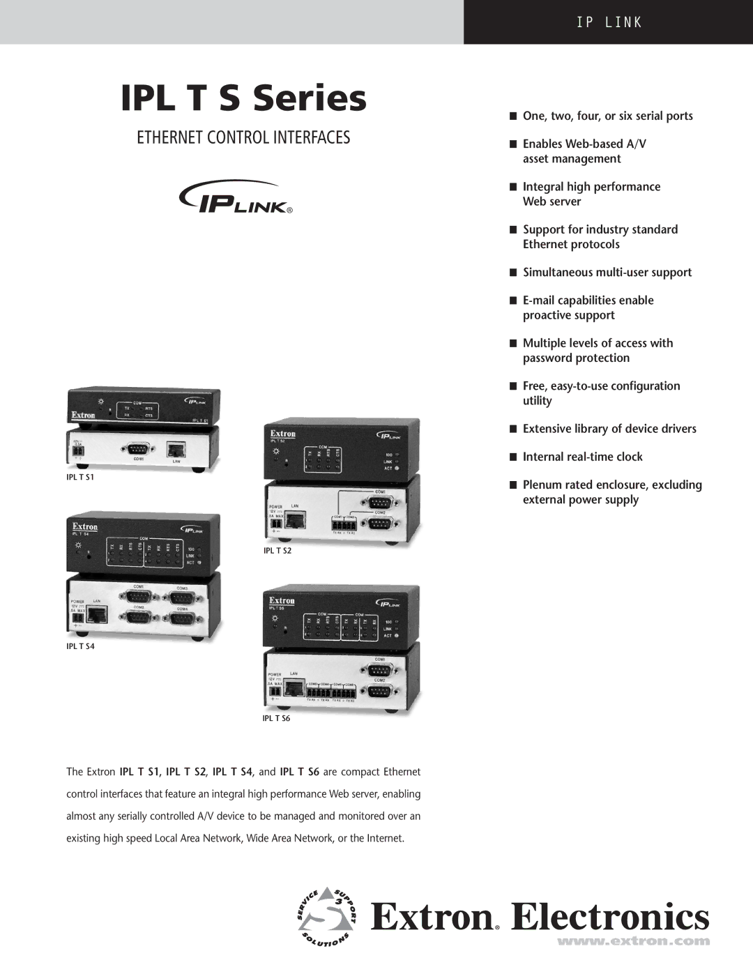 Extron electronic IPL T S manual Ethernet Control Interfaces, Mail capabilities enable proactive support 