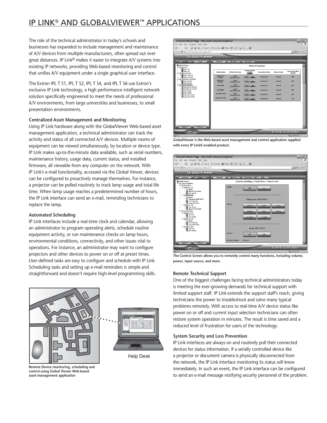 Extron electronic IPL T S manual IP Link and GlobalViewer Applications, Centralized Asset Management and Monitoring 