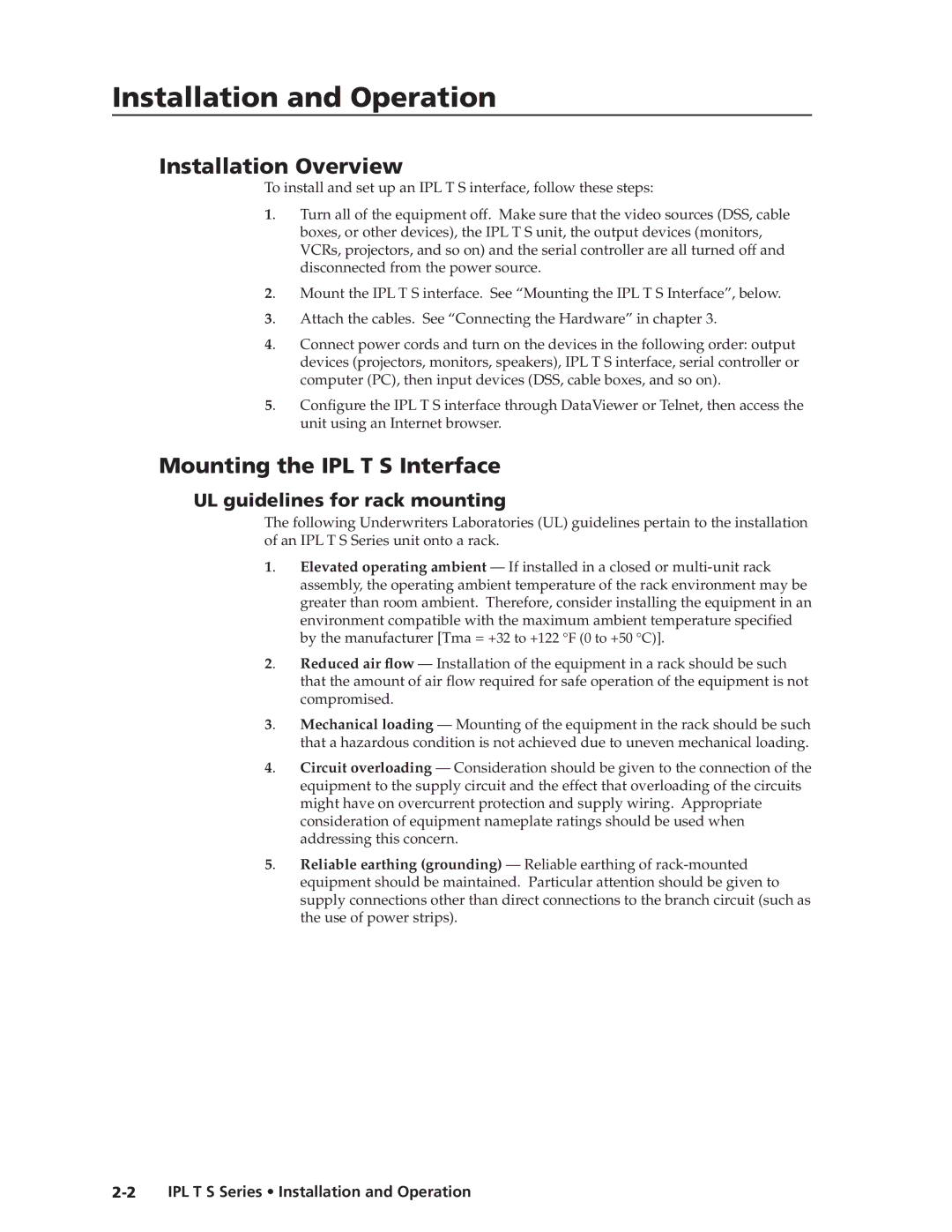 Extron electronic manual Installation and Operation, Installation Overview, Mounting the IPL T S Interface 