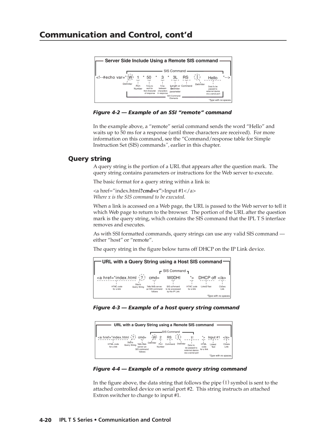 Extron electronic IPL T S manual Query string, Server Side Include Using a Remote SIS command 