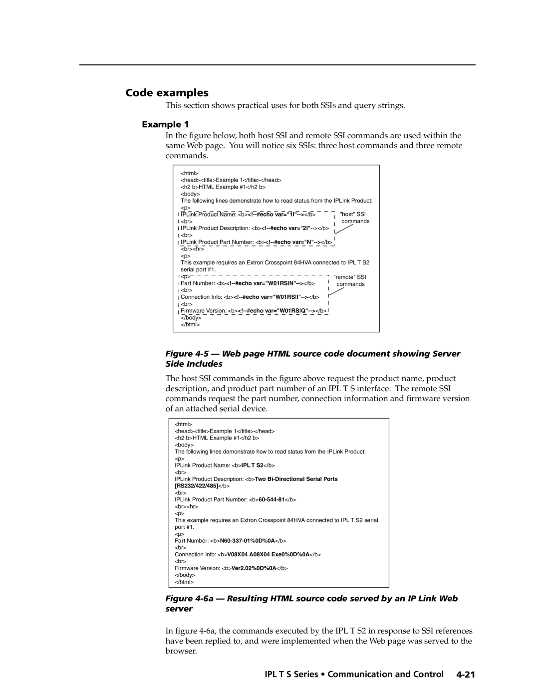 Extron electronic IPL T S manual Code examples, Example 