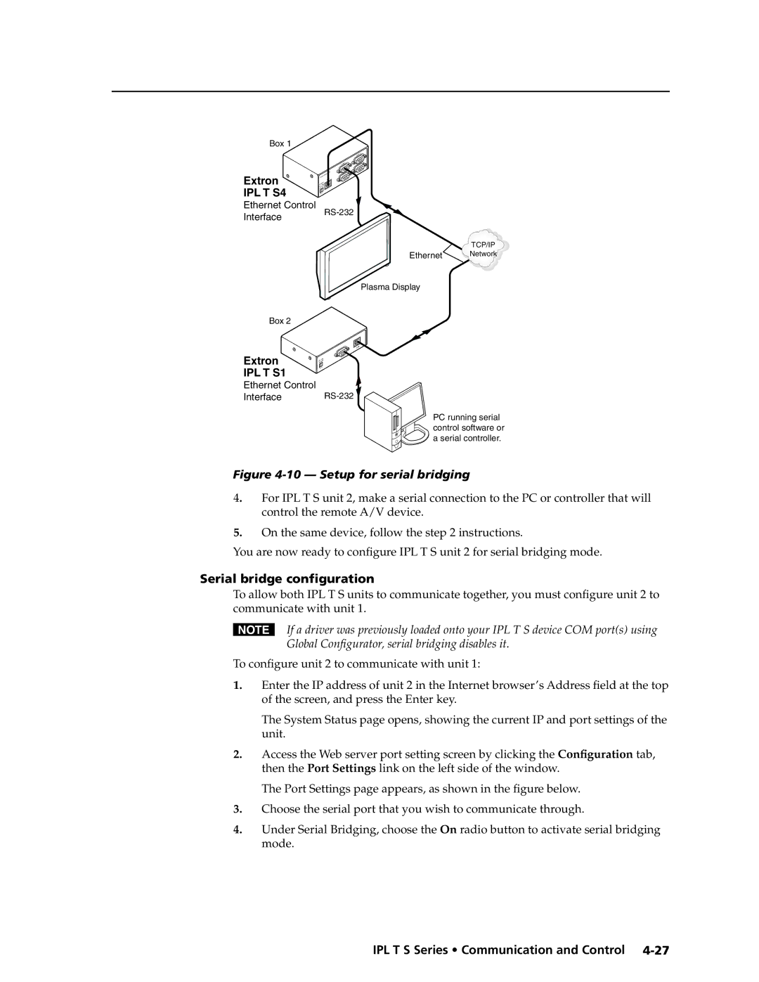 Extron electronic manual Serial bridge configuration, IPL T S4 