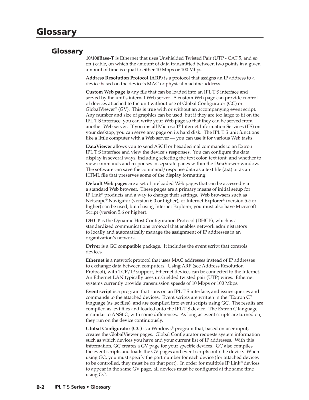 Extron electronic manual Glossary, IPL T S Series Glossary 