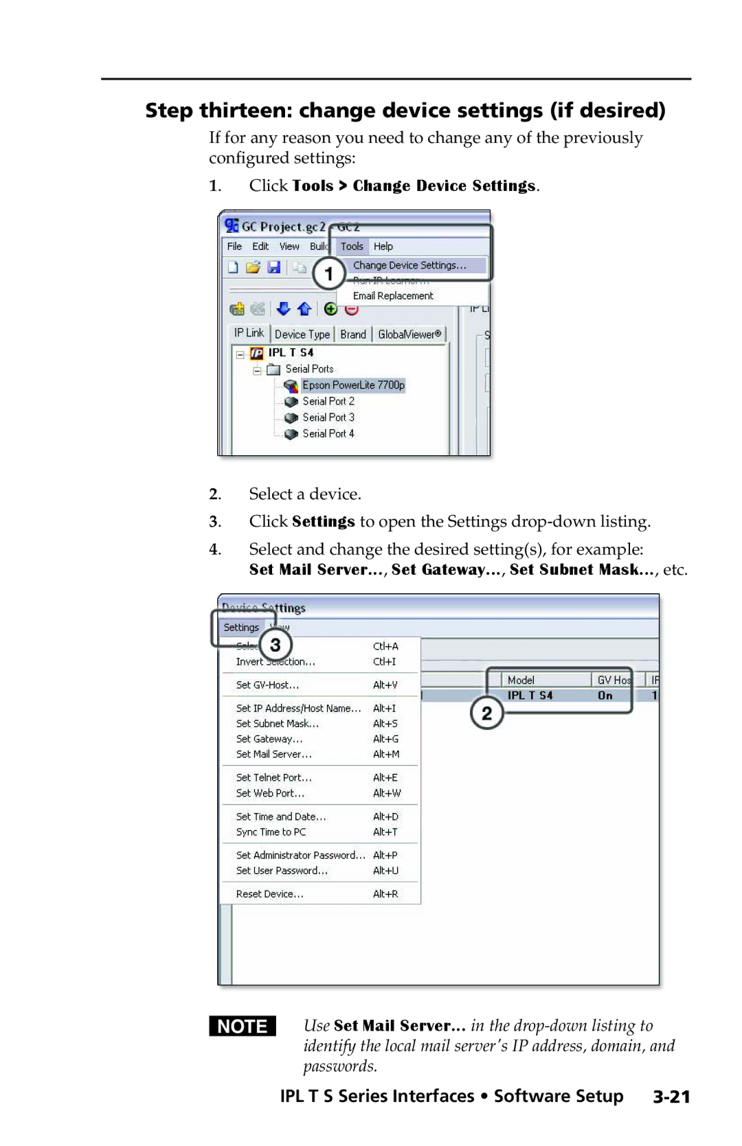 Extron electronic IPL T S1, IPL T S4 Step thirteen change device settings if desired, Click Tools Change Device Settings 