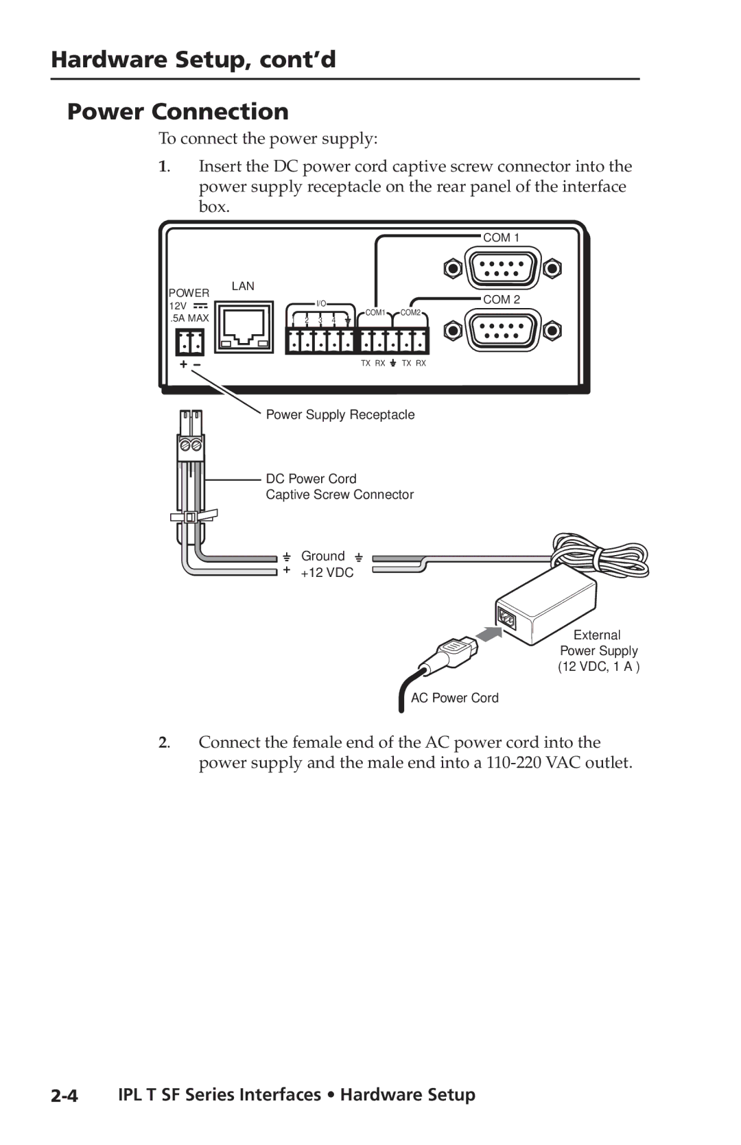 Extron electronic IPL T SF Series setup guide Hardware Setup, cont’d Power Connection 