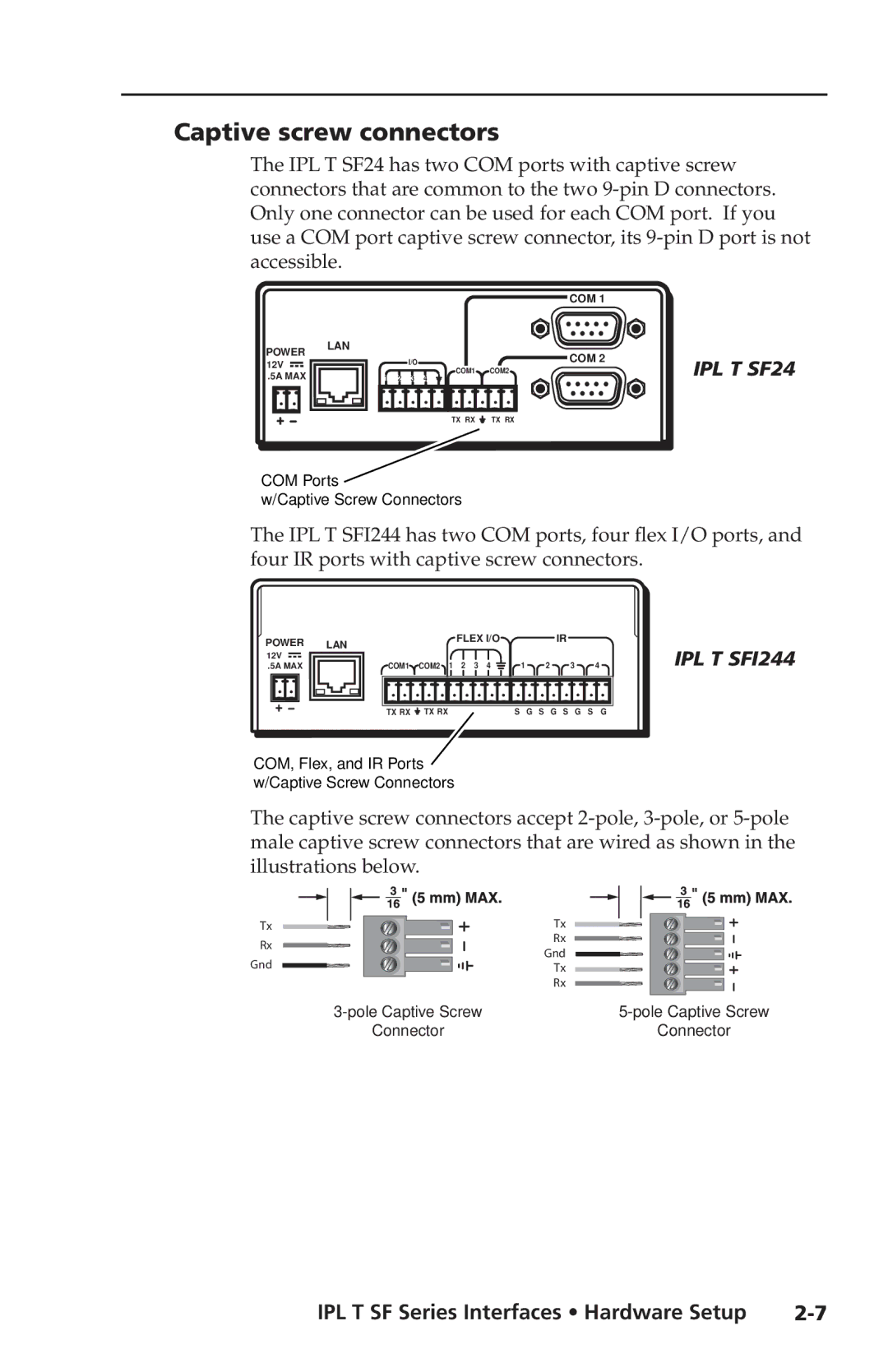 Extron electronic IPL T SF Series setup guide Captive screw connectors, IPL T SFI244 