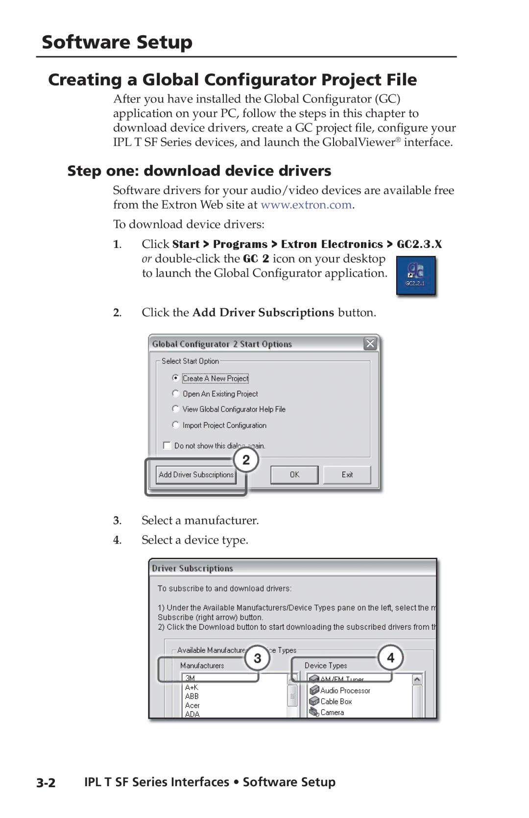 Extron electronic IPL T SF Series setup guide Creating a Global Configurator Project File, Step one download device drivers 