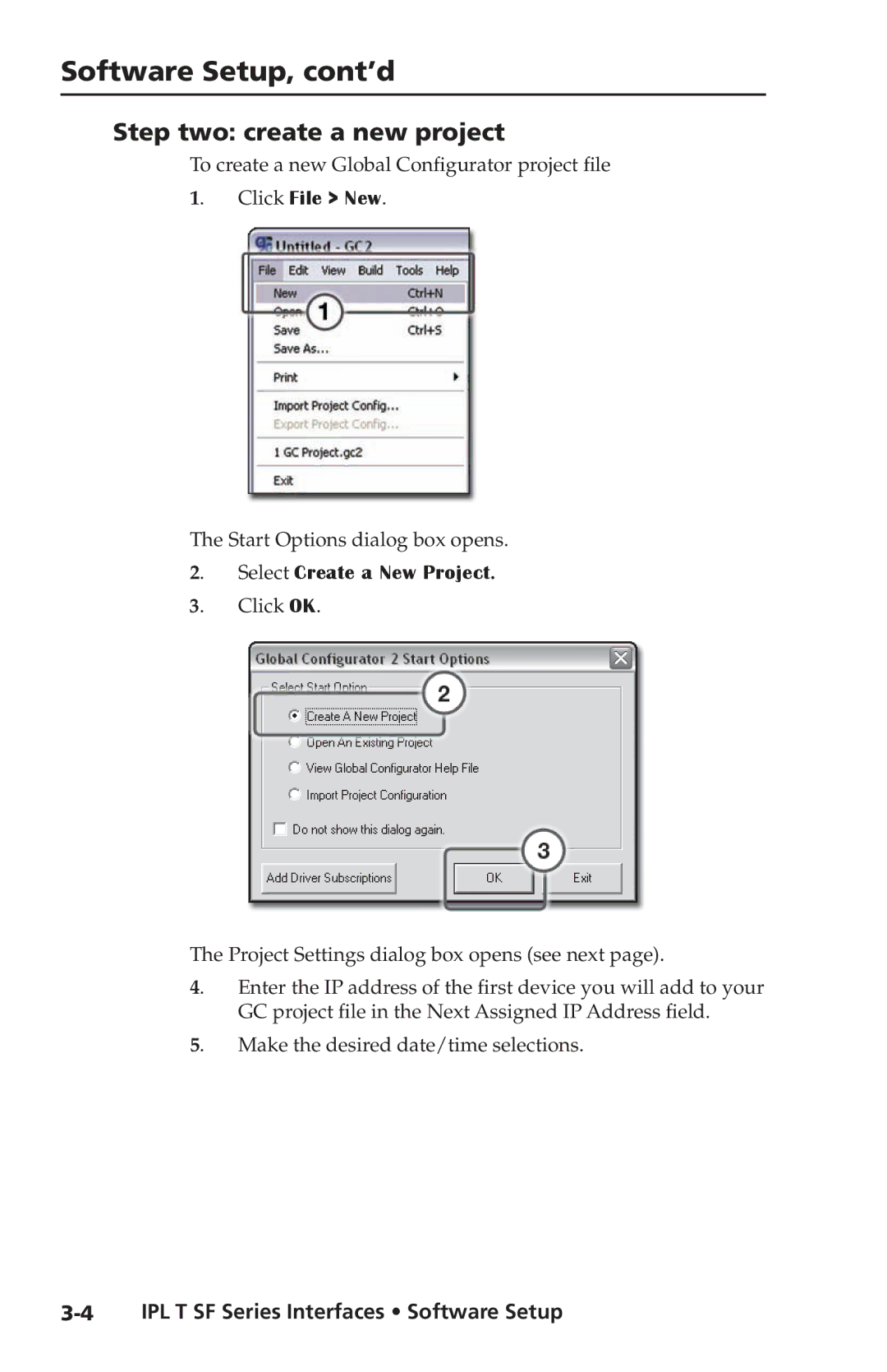 Extron electronic IPL T SF Series setup guide Software Setup, cont’d, Step two create a new project, Click File New 