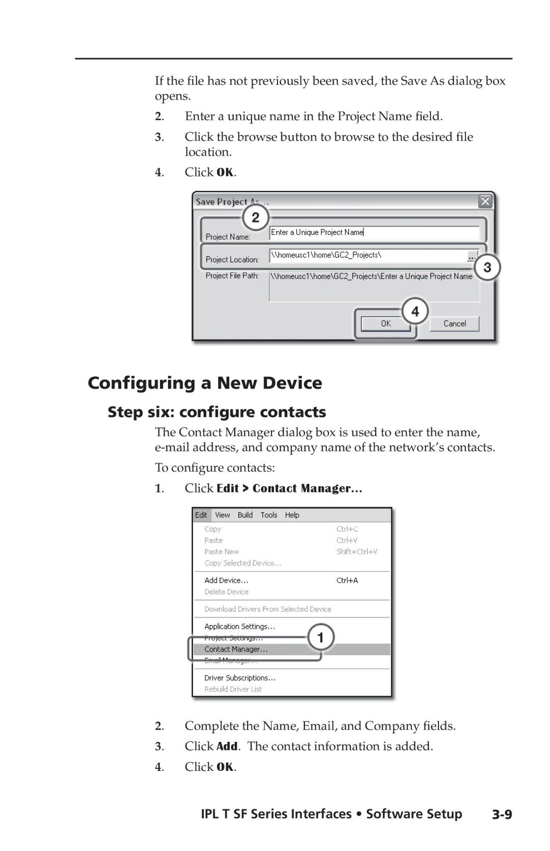 Extron electronic IPL T SF Series Configuring a New Device, Step six configure contacts, Click Edit Contact Manager 