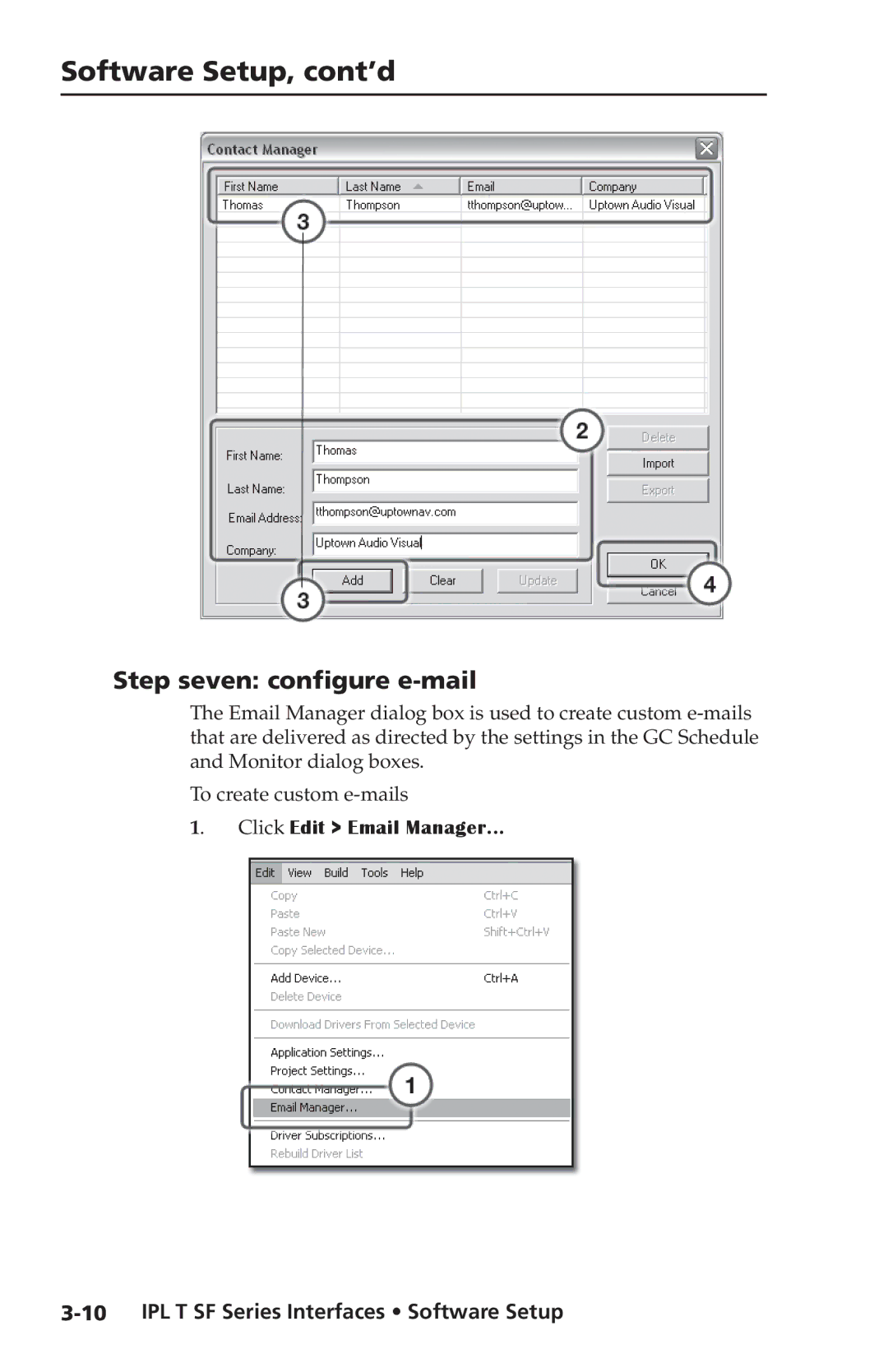 Extron electronic IPL T SF Series setup guide Step seven configure e-mail, Click Edit Email Manager 