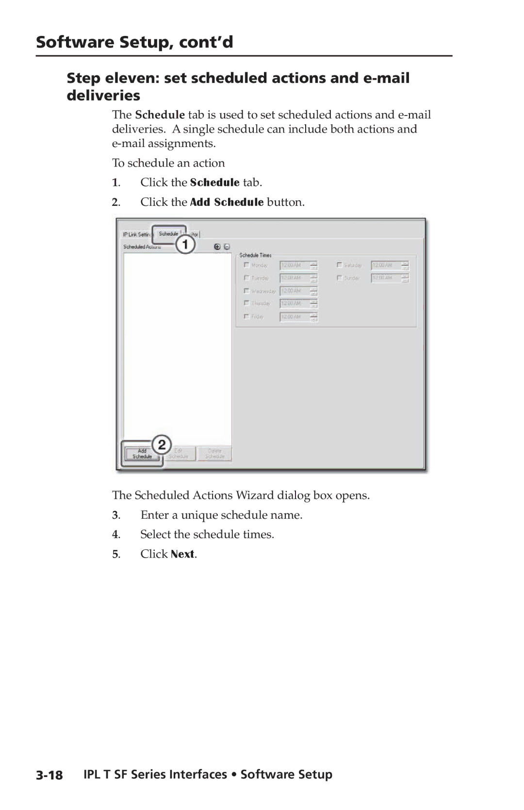 Extron electronic IPL T SF Series setup guide Step eleven set scheduled actions and e-mail deliveries 