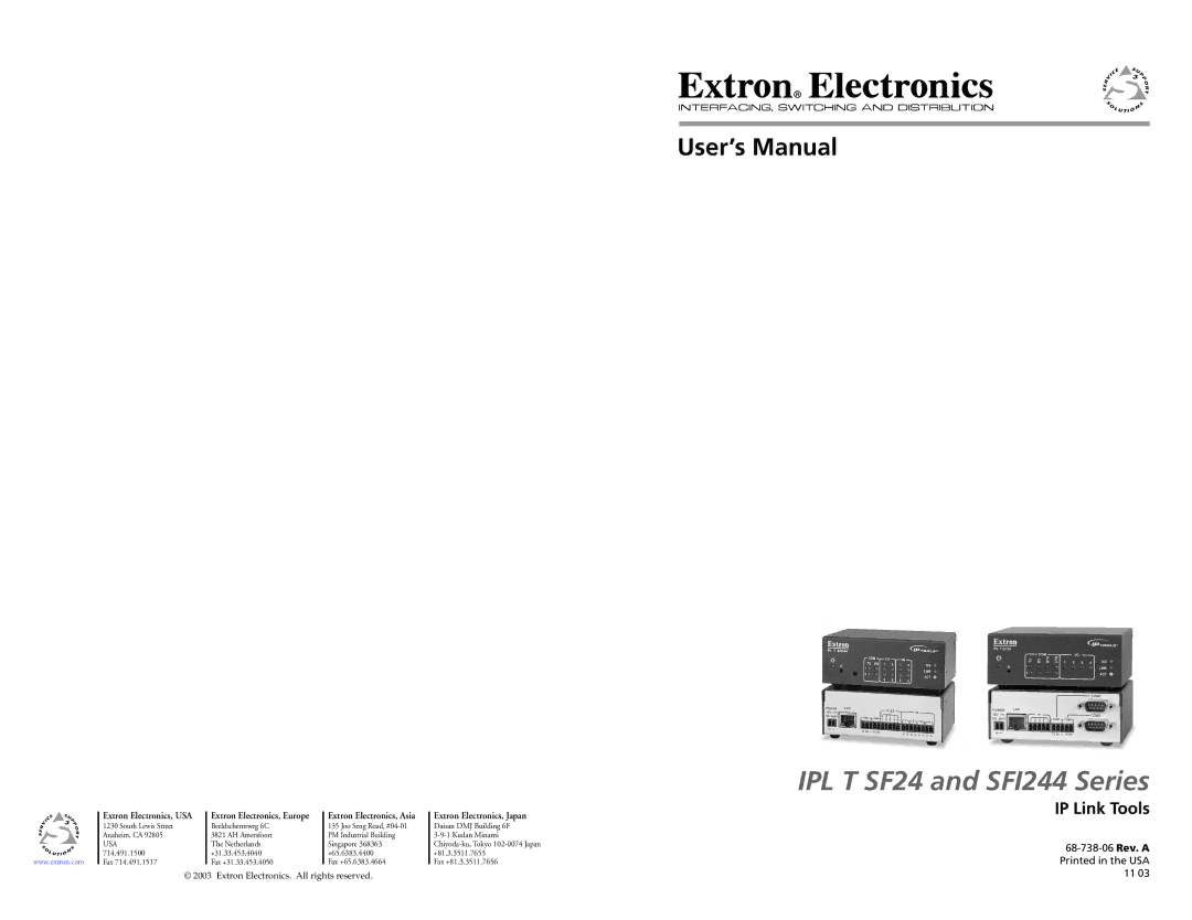 Extron electronic SFI244 Series, IPL T SF24 user manual IP Link Tools, Usa 