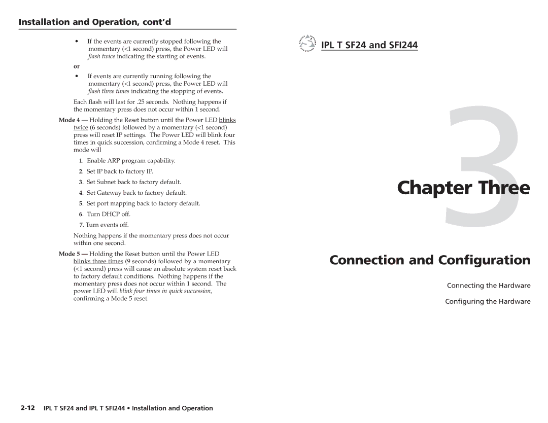 Extron electronic IPL T SF24, SFI244 Series user manual Three, Connection and Configuration 