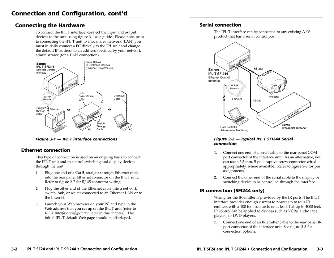 Extron electronic SFI244 Series Connection and Configuration, cont’d, Connecting the Hardware, Serial connection 