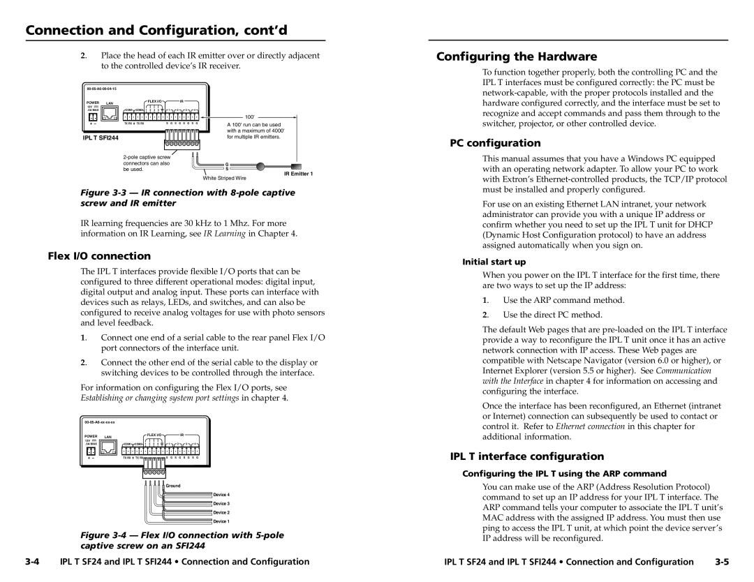 Extron electronic IPL T SF24, SFI244 Series user manual Configuring the Hardware, PC configuration, Flex I/O connection 