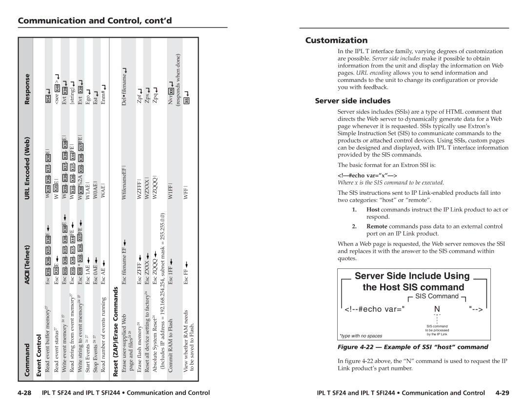 Extron electronic IPL T SF24, SFI244 Series Communication and Control, cont’d Customization, Server side includes, Event 