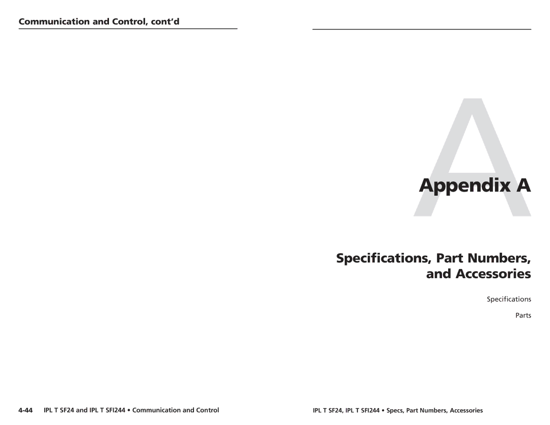 Extron electronic IPL T SF24, SFI244 Series user manual AAppendix a, Specifications, Part Numbers Accessories 