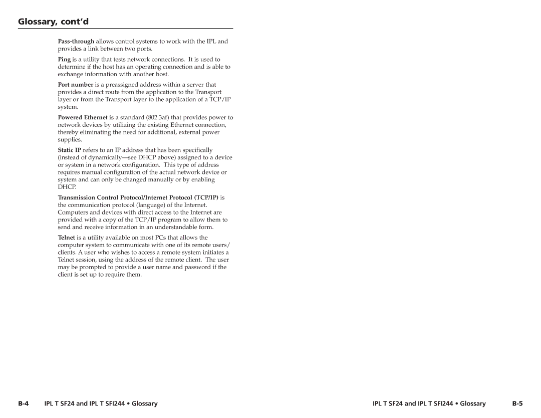 Extron electronic IPL T SF24, SFI244 Series user manual Glossary, cont’d 