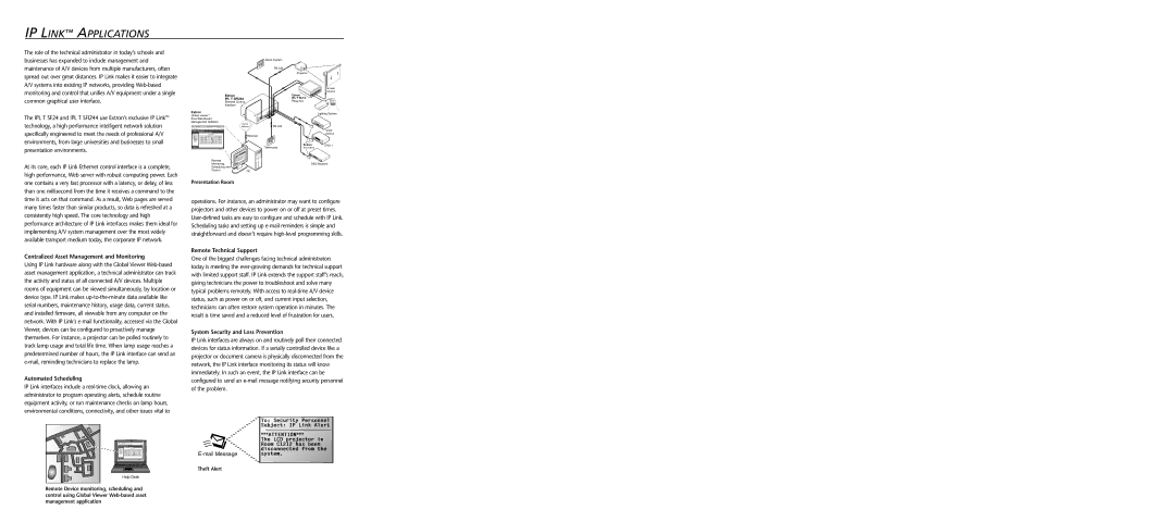 Extron electronic IPL T SF2 manual IP Link Applications, Centralized Asset Management and Monitoring, Automated Scheduling 