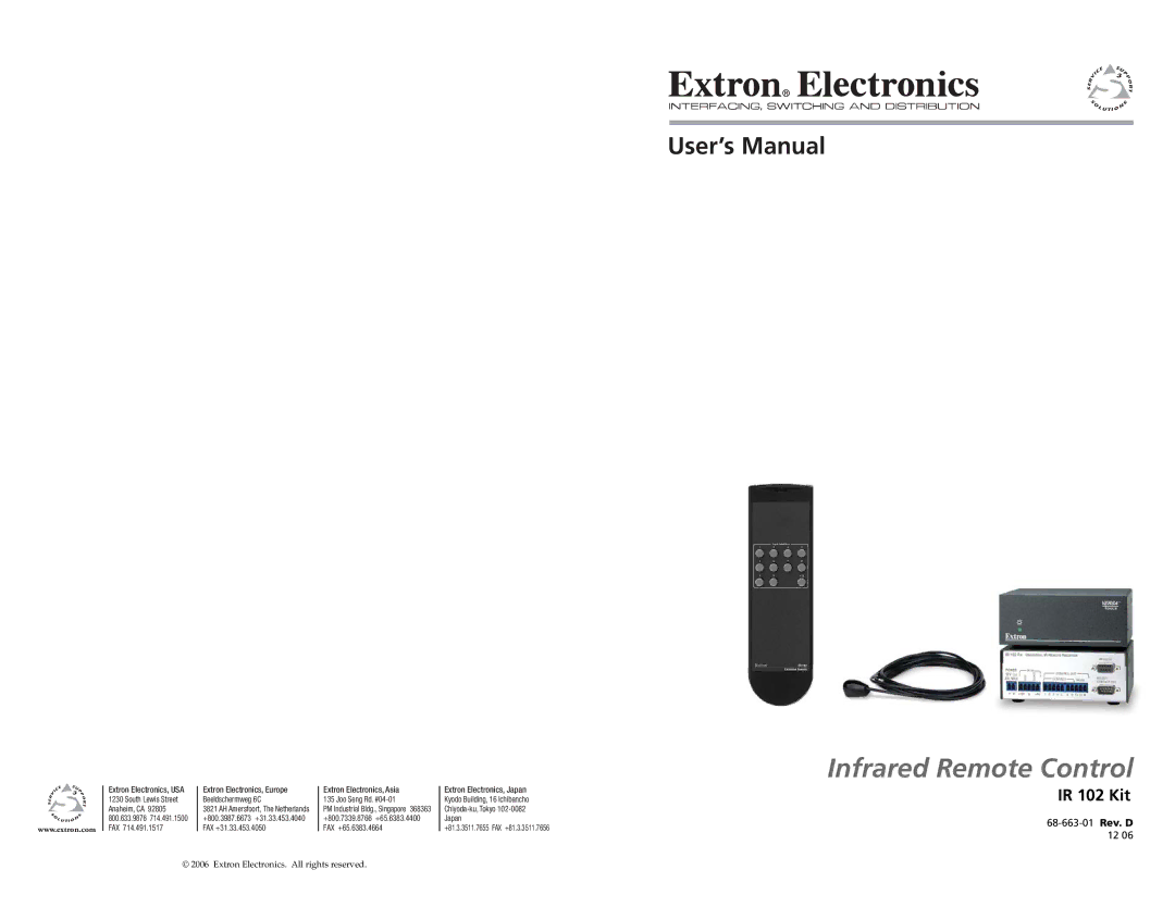 Extron electronic user manual User’s Manual, IR 102 Kit 