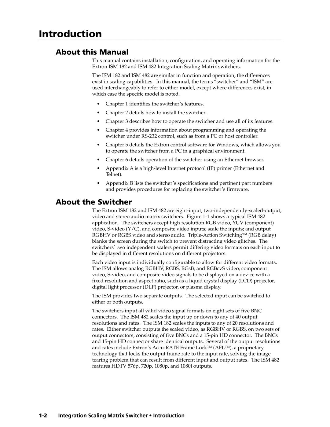 Extron electronic ISM 182 manual Introductiontroduction, cont’d, About this Manual, About the Switcher 