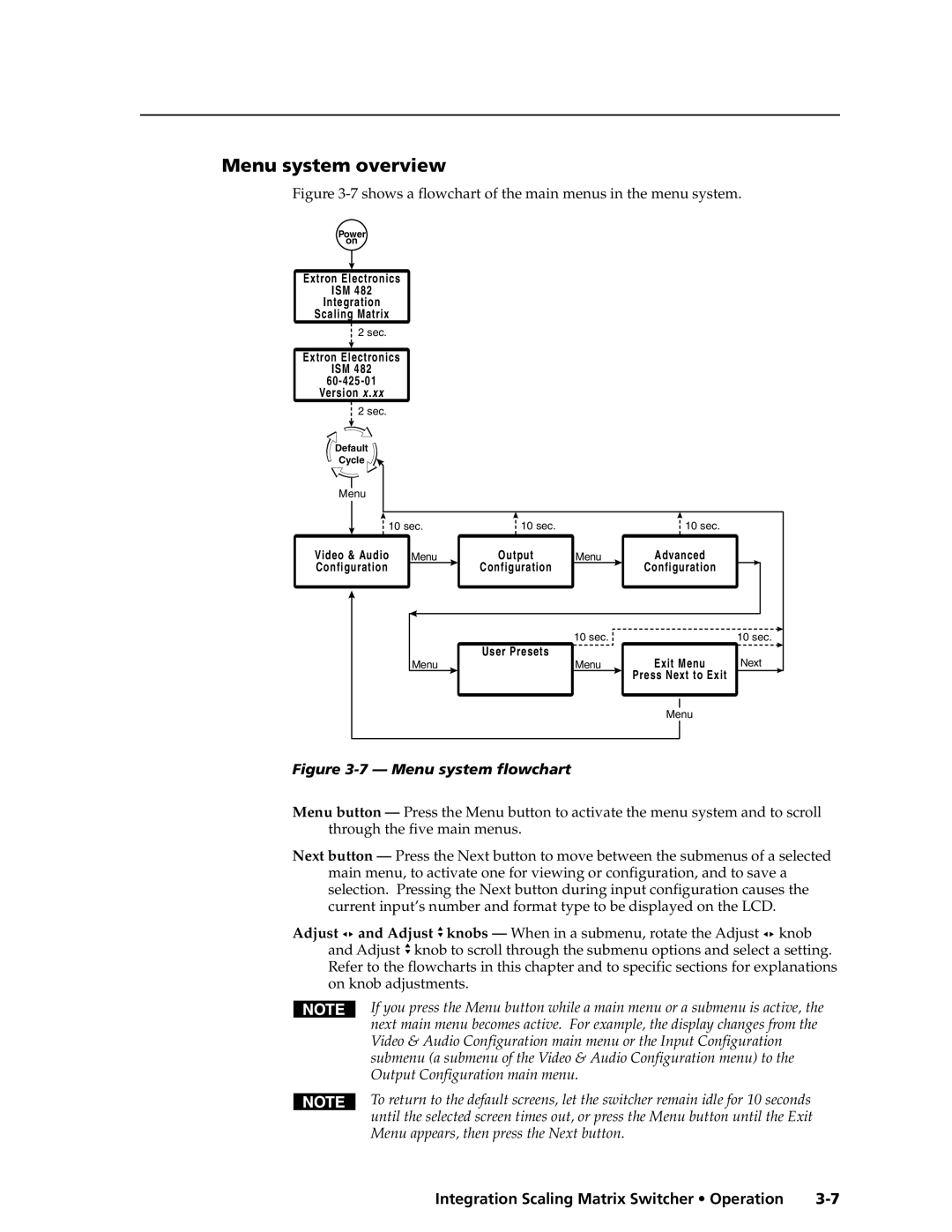 Extron electronic ISM 182 manual Menu system overview, Extron Electronics ISM 60-425-01 Version 