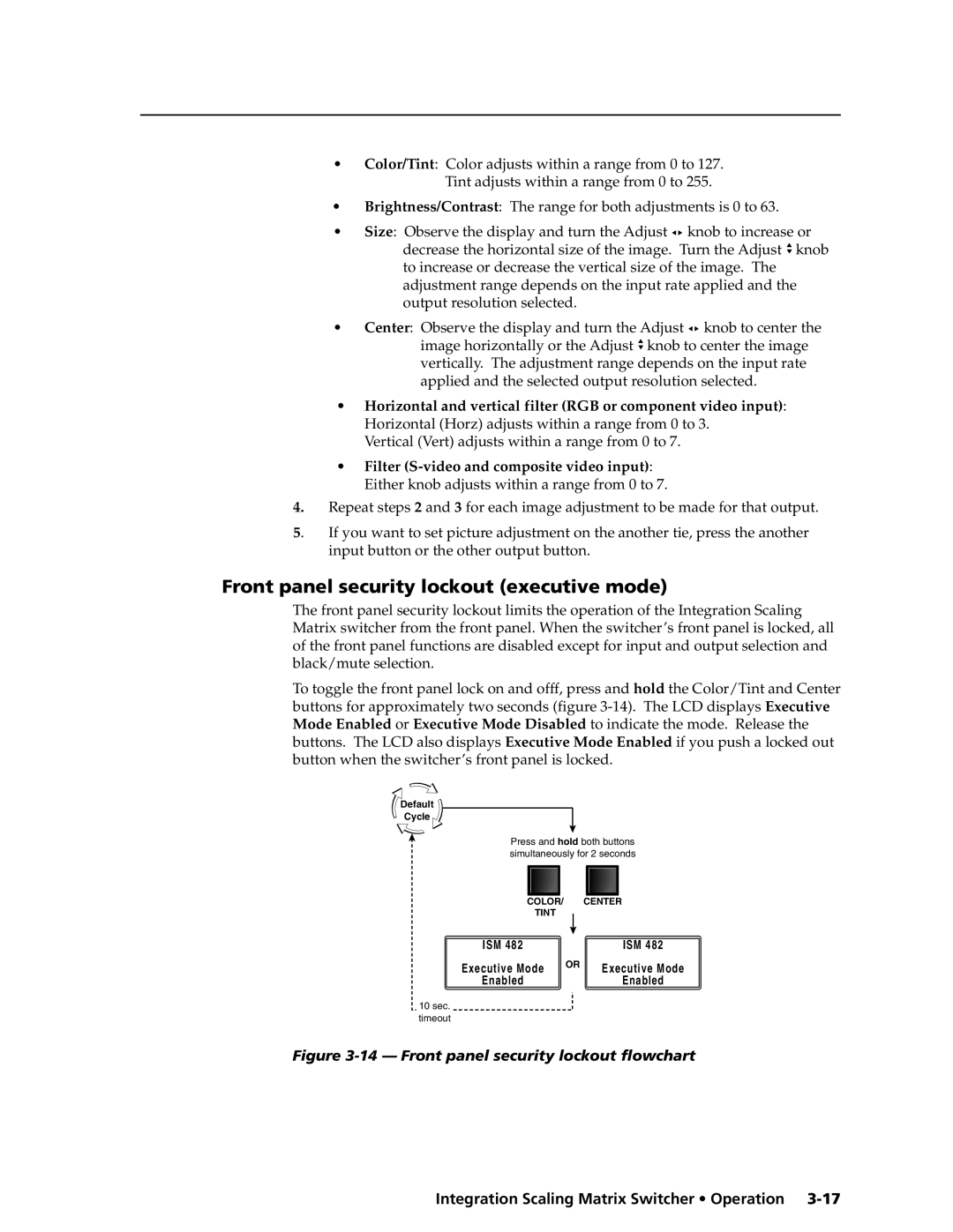 Extron electronic ISM 182 manual Front panel security lockout executive mode, Front panel security lockout flowchart 