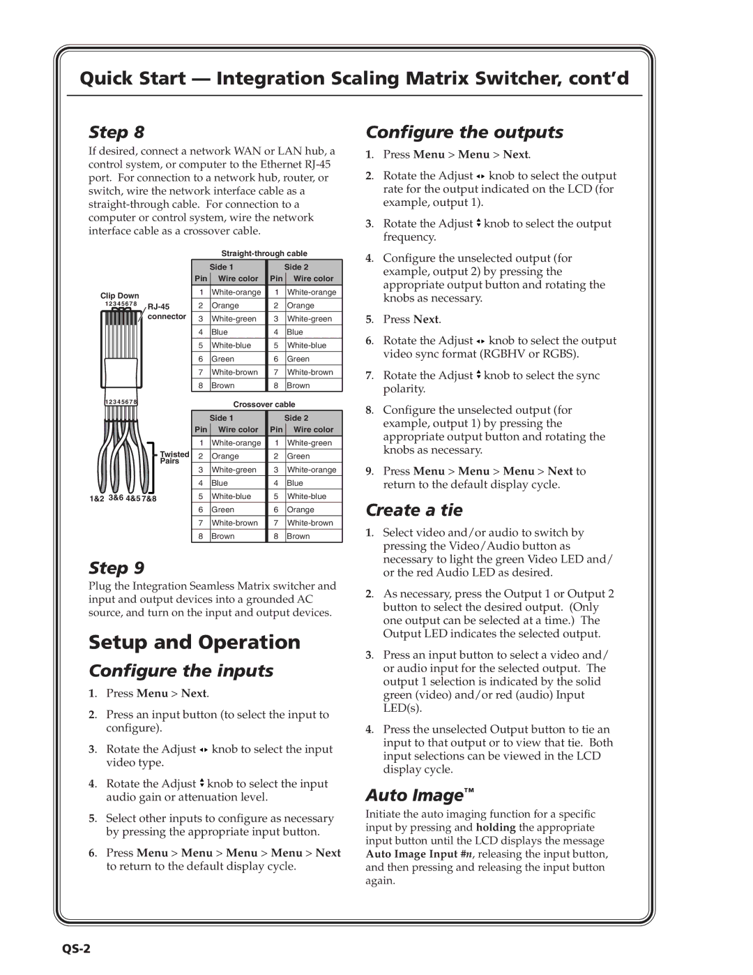 Extron electronic ISM 182 manual Quick Start Integration Scaling Matrix Switcher, cont’d, QS-2 