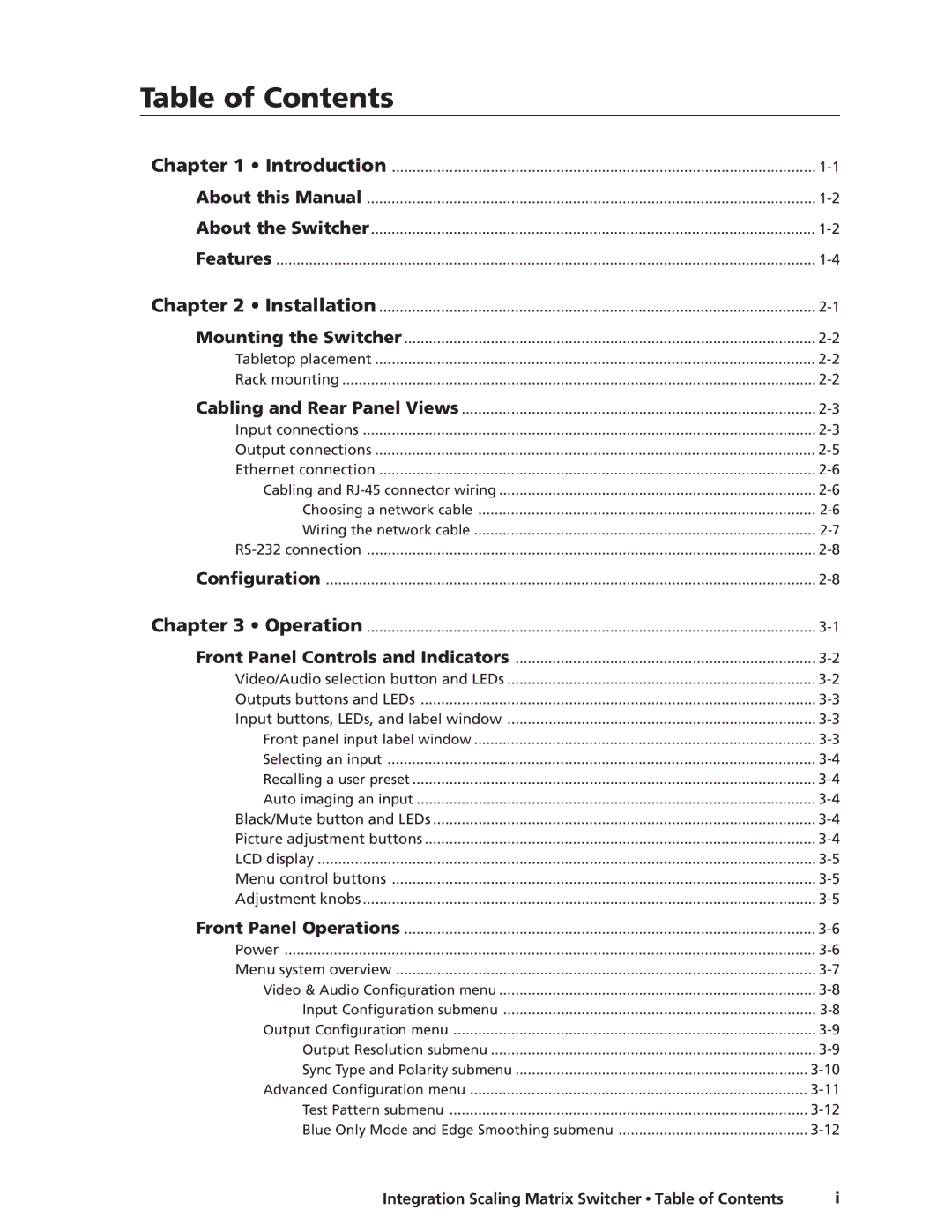 Extron electronic ISM 182 manual Table of Contents 