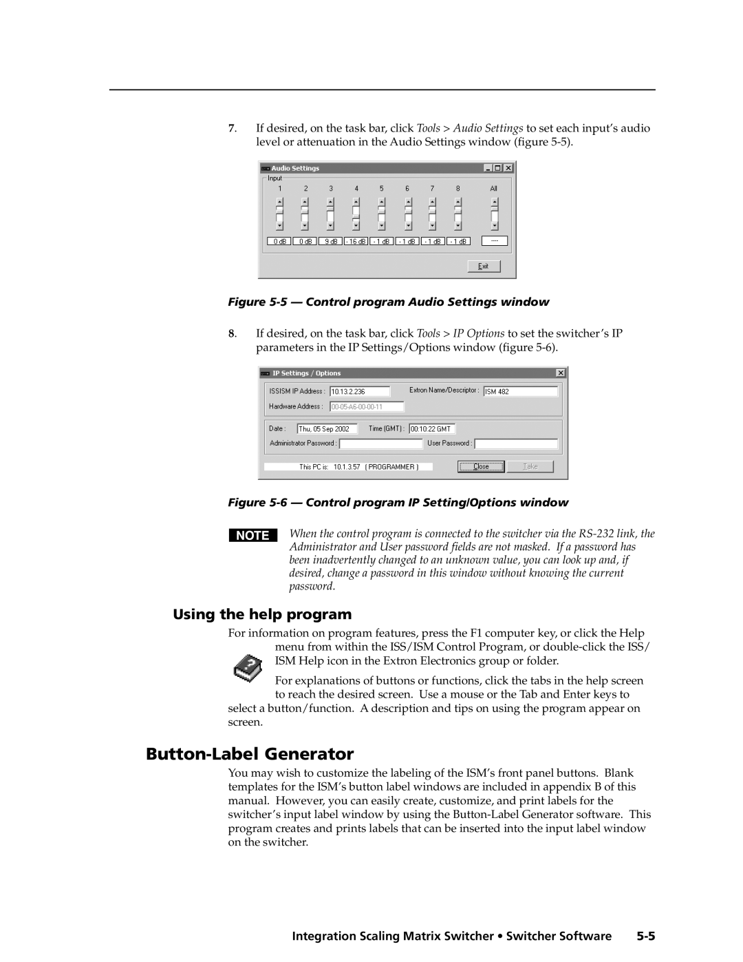 Extron electronic ISM 182 manual Button-Label Generator, Using the help program 