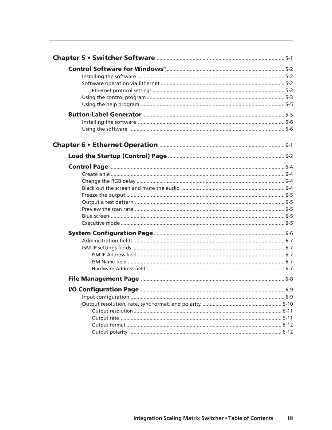 Extron electronic ISM 182 manual Integration Scaling Matrix Switcher Table of Contents Iii 