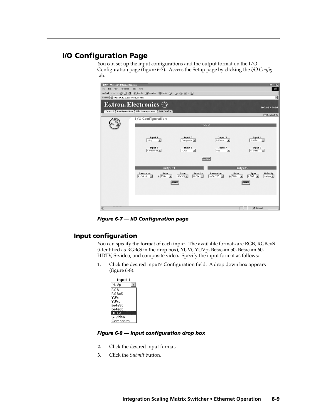 Extron electronic ISM 182 manual Input configuration, I/O Configuration 