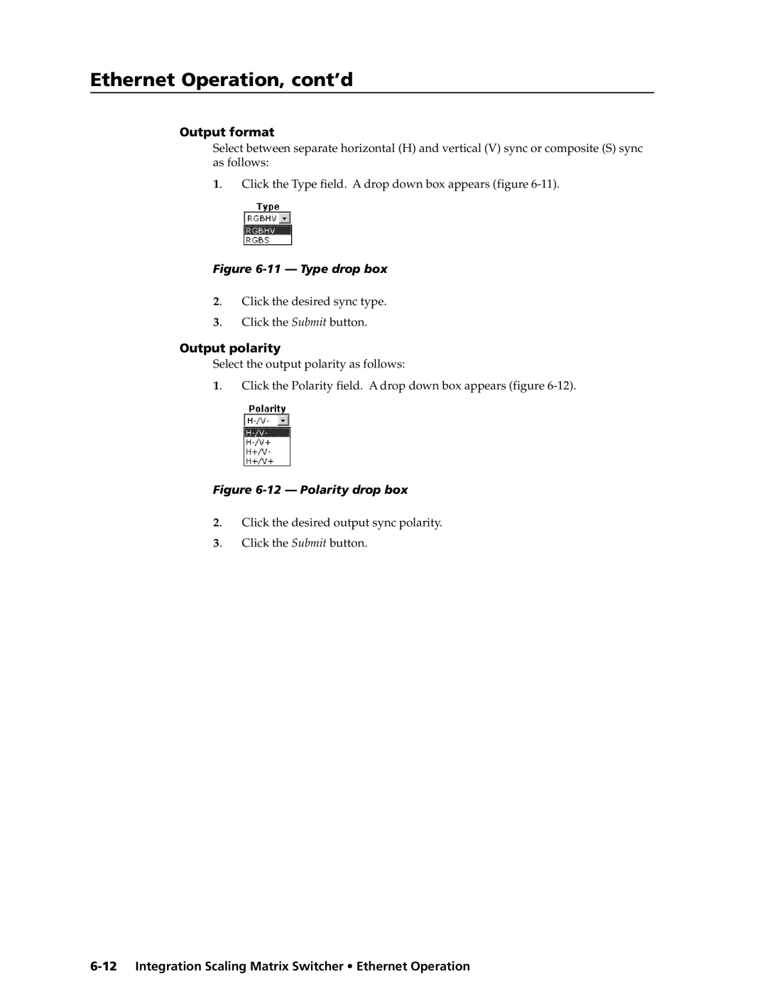 Extron electronic ISM 182 manual Output format, Output polarity 