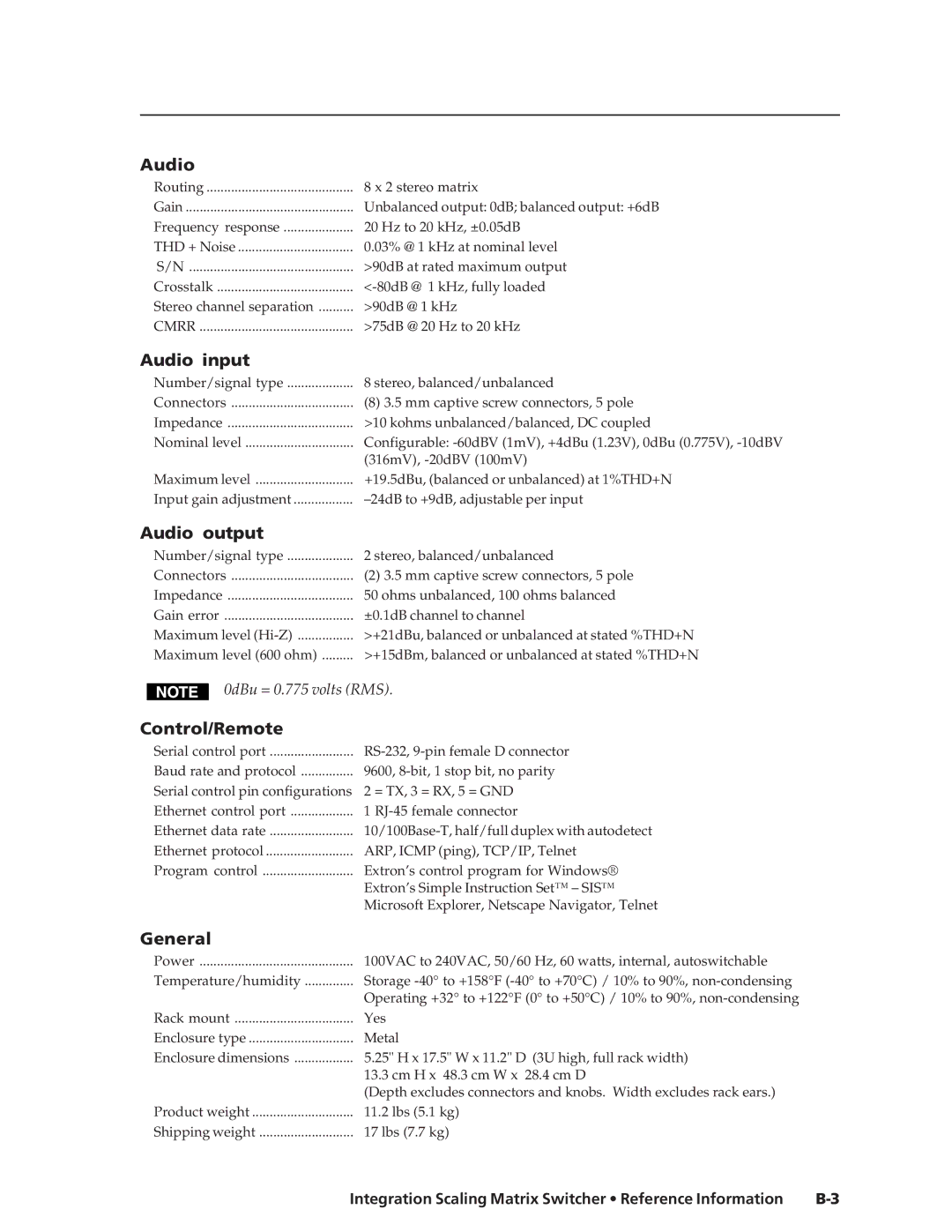 Extron electronic ISM 182 manual Audio 