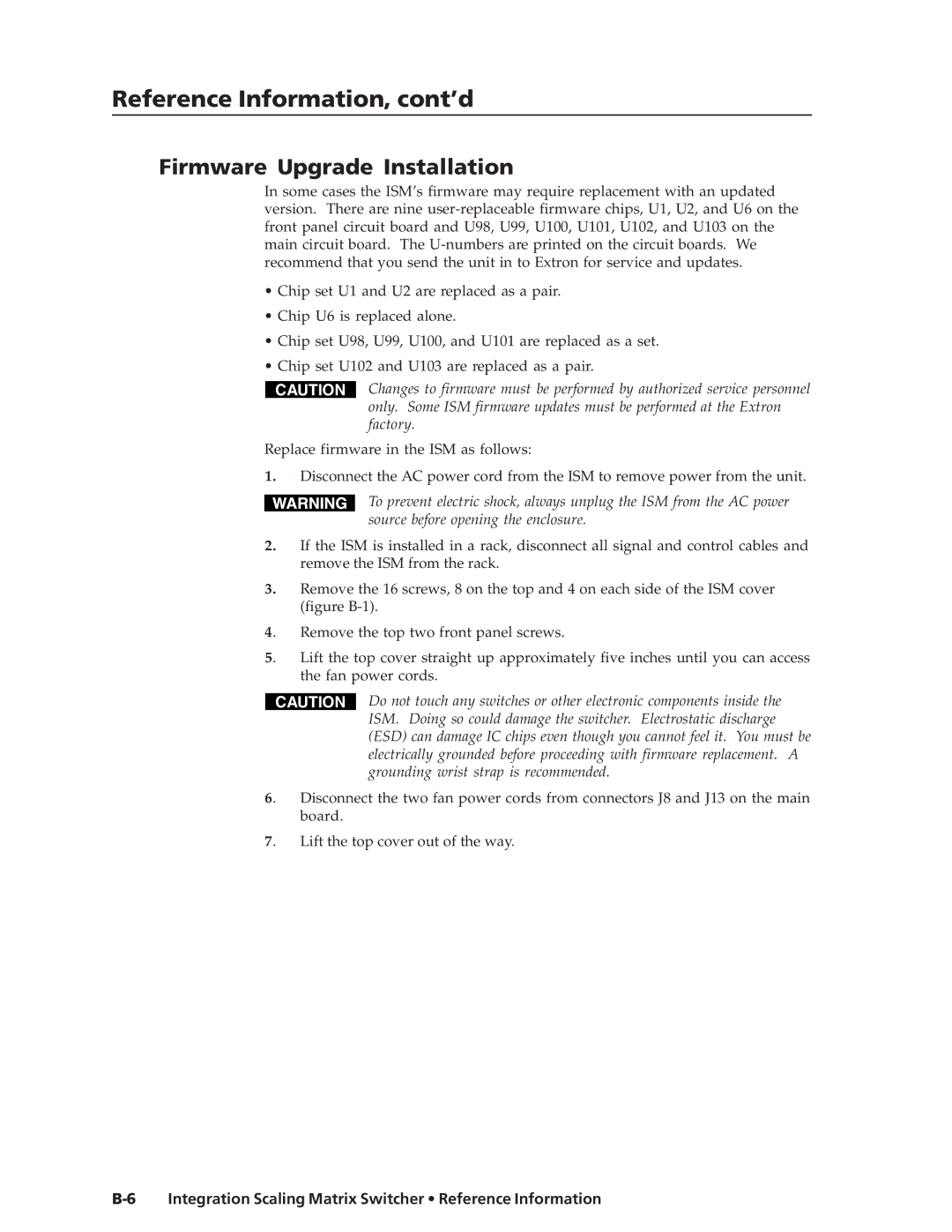 Extron electronic ISM 182 manual Firmware Upgrade Installation 