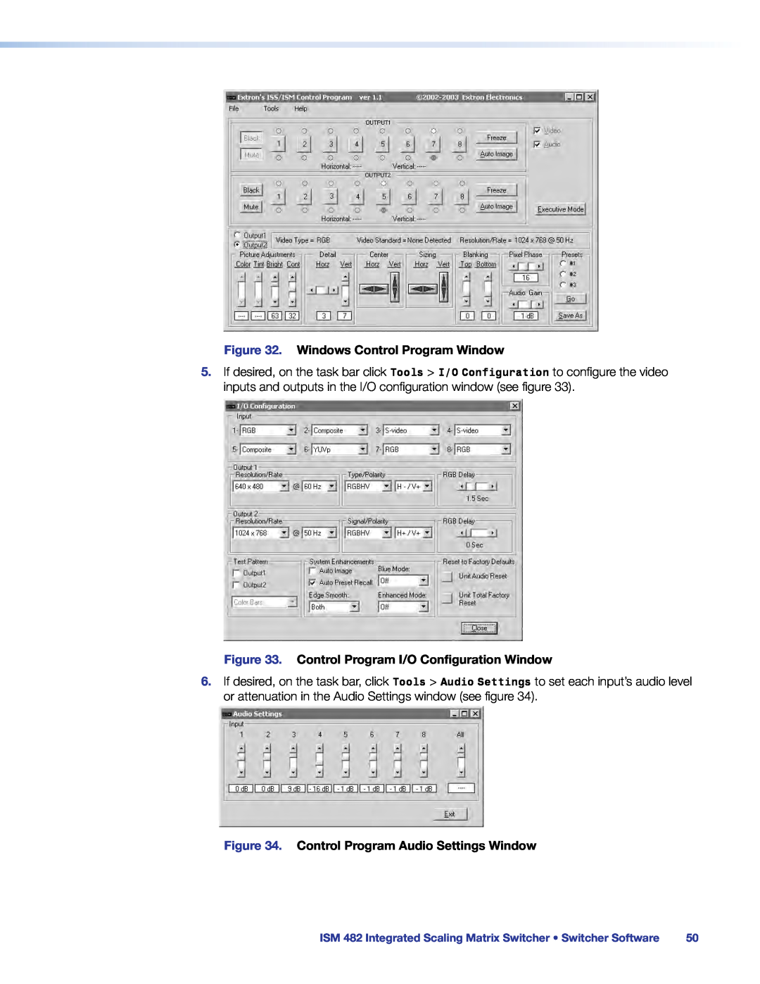 Extron electronic ISM 482 manual Windows Control Program Window, Control Program I/O Configuration Window 
