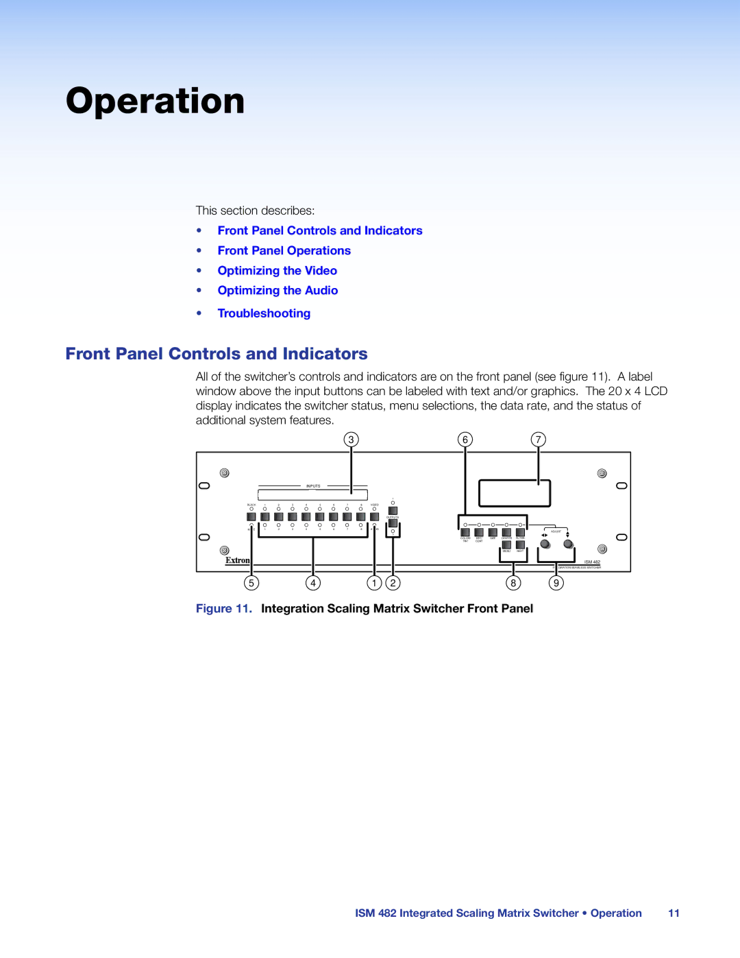 Extron electronic ISM 482 manual Operation, Front Panel Controls and Indicators 