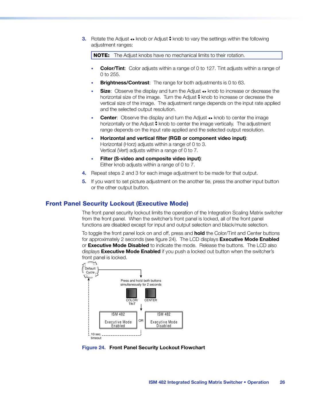 Extron electronic ISM 482 manual Front Panel Security Lockout Executive Mode, Front Panel Security Lockout Flowchart 