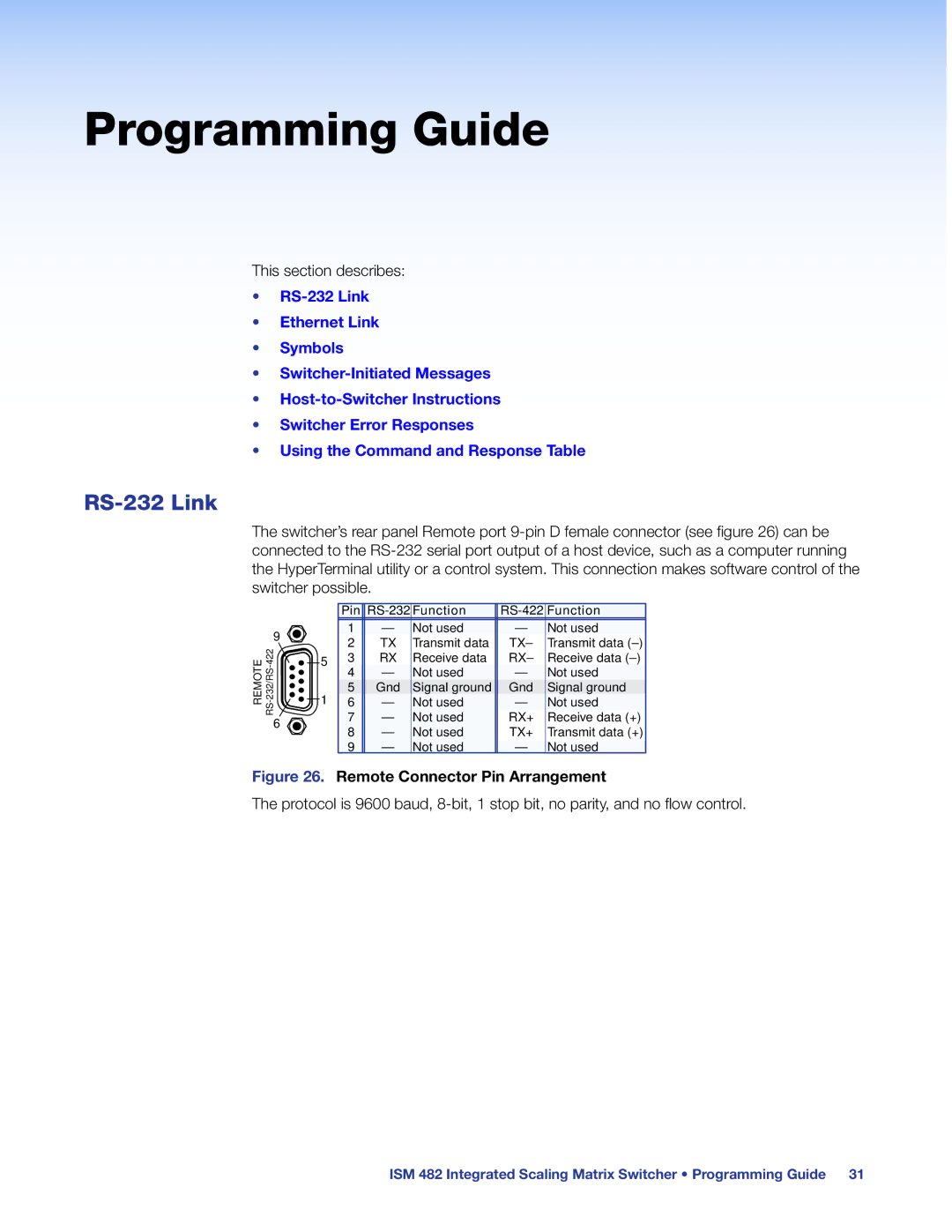 Extron electronic ISM 482 manual Programming Guide, RS-232 Link 