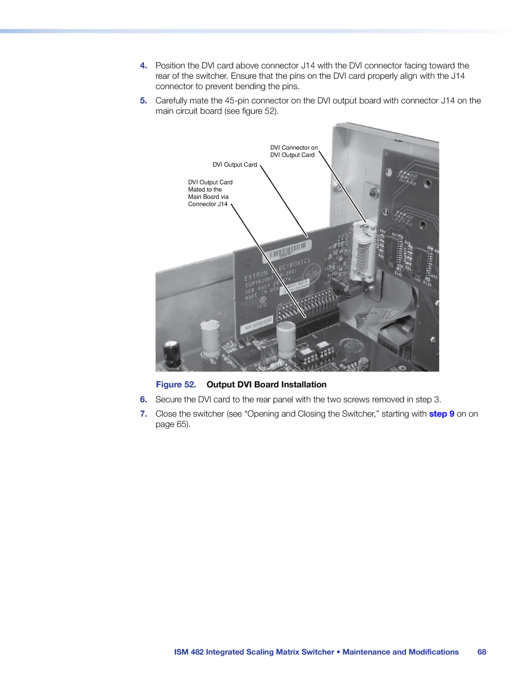 Extron electronic ISM 482 manual Output DVI Board Installation 