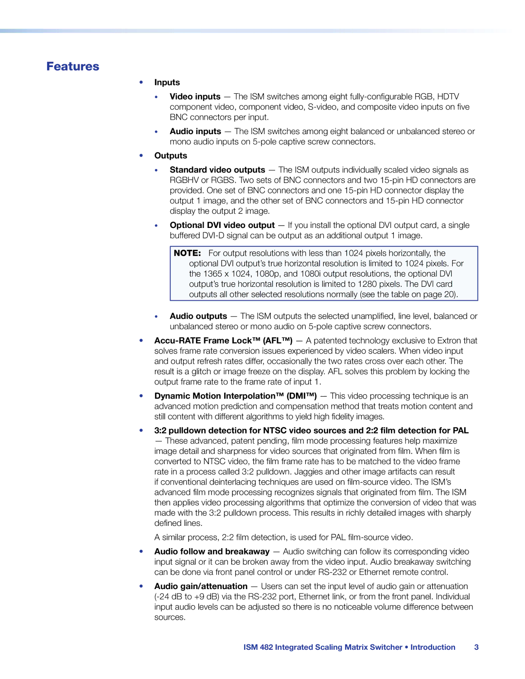 Extron electronic ISM 482 manual Features, Inputs 