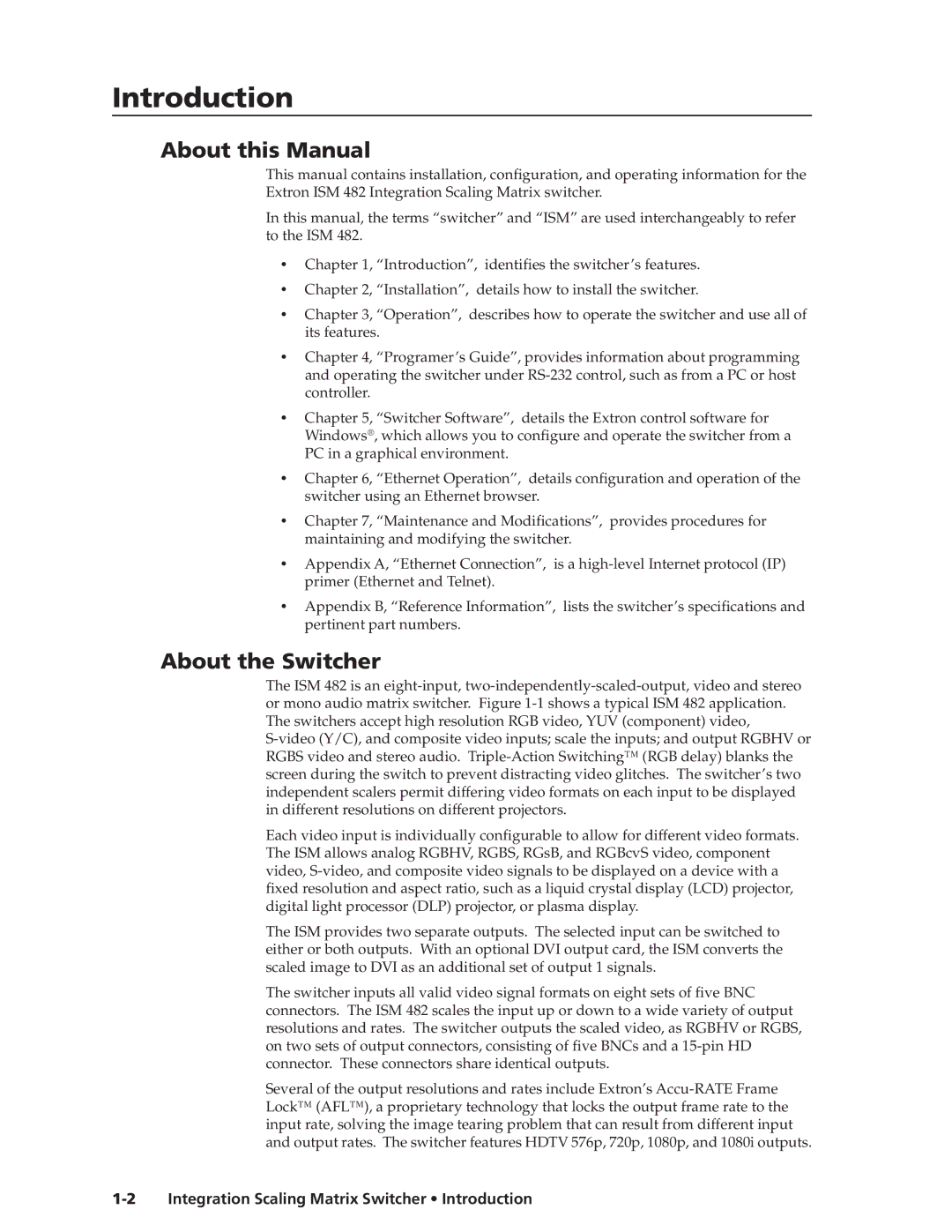 Extron electronic ISM 482 manual Introductiontroduction, cont’d, About this Manual, About the Switcher 