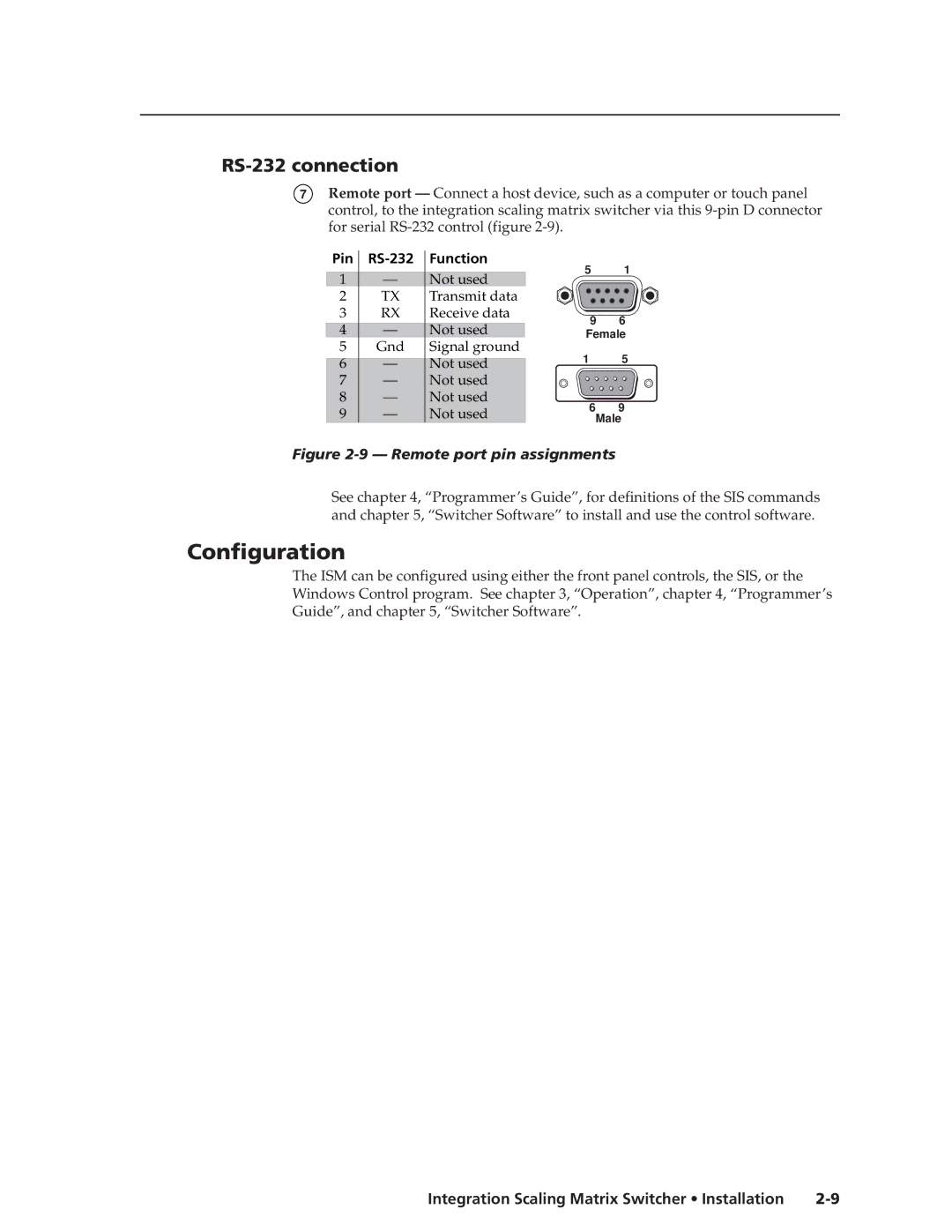 Extron electronic ISM 482 manual Configuration, RS-232 connection 