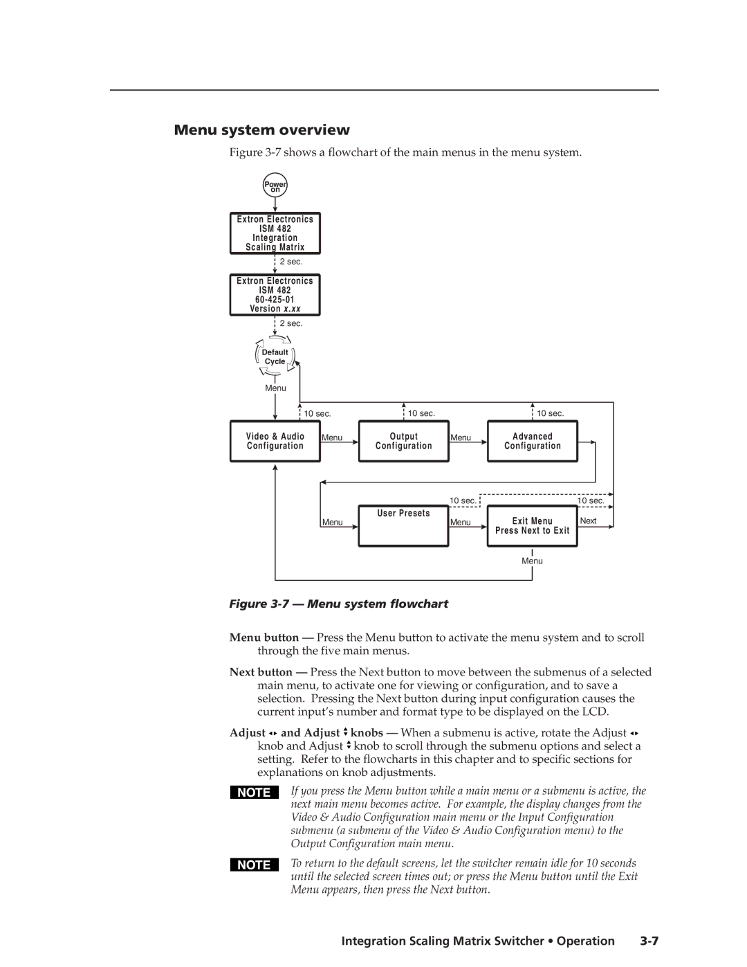 Extron electronic ISM 482 manual Menu system overview, Extron Electronics ISM 60-425-01 Version 